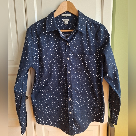 L.L. Bean Tops - L.L. Bean Dark Blue Polka Dot Womens Shirt